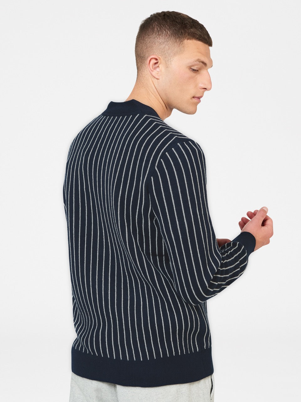 Ben Sherman Jacquard Stripe Cardigan Strikkevarer Marineblå | GJ9827506