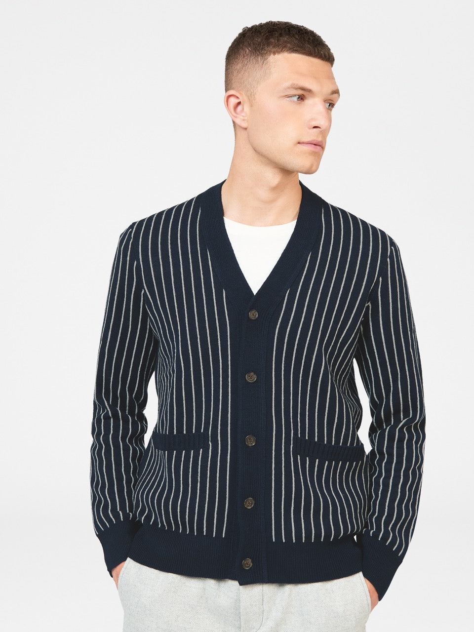 Ben Sherman Jacquard Stripe Cardigan Strikkevarer Marineblå | GJ9827506