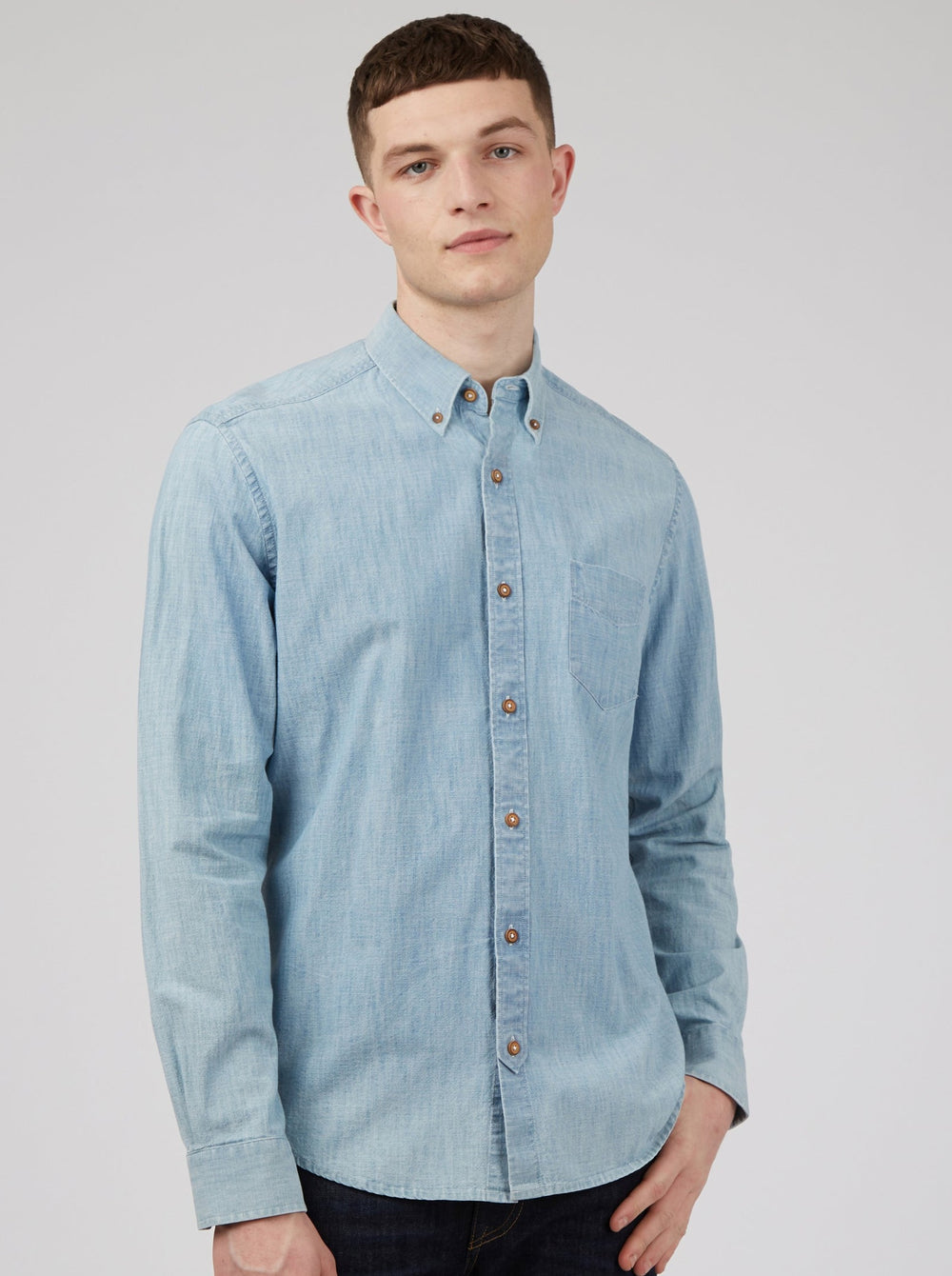 Ben Sherman Long-Sleeve Chambray Skjorte Blå Marineblå | RX5309841