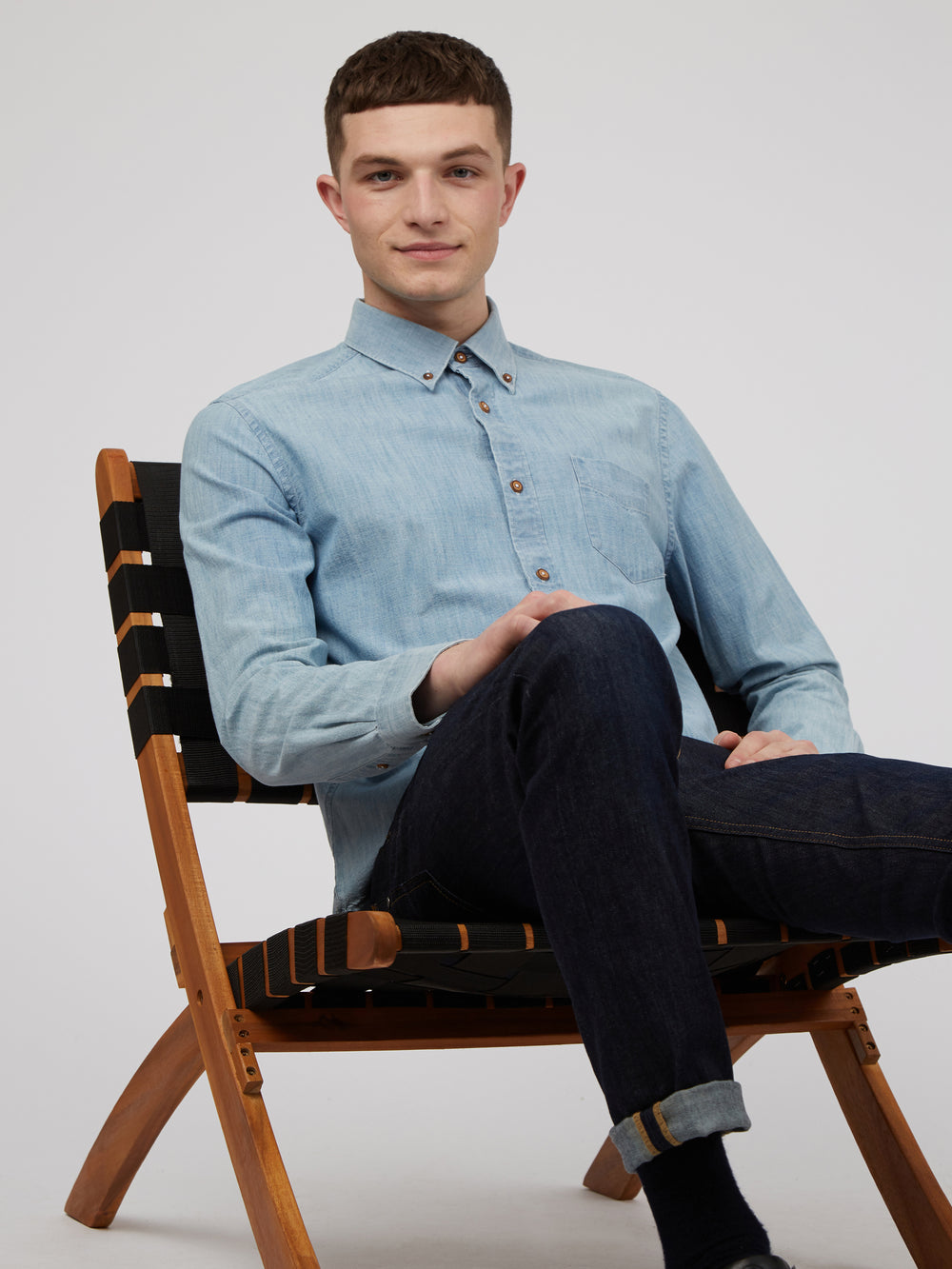 Ben Sherman Long-Sleeve Chambray Skjorte Blå Marineblå | RX5309841