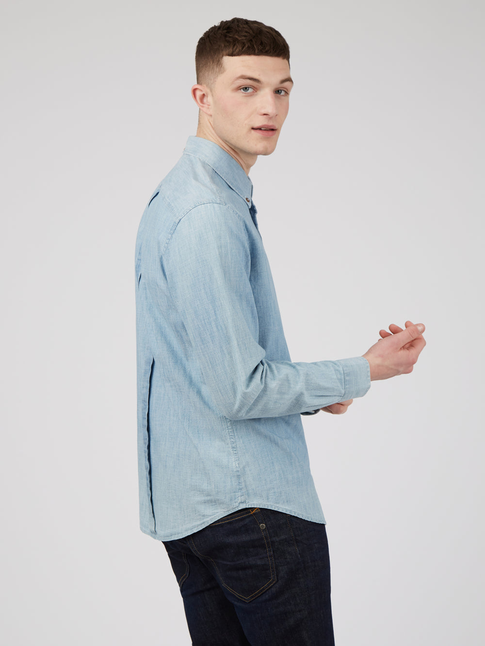 Ben Sherman Long-Sleeve Chambray Skjorte Blå Marineblå | RX5309841