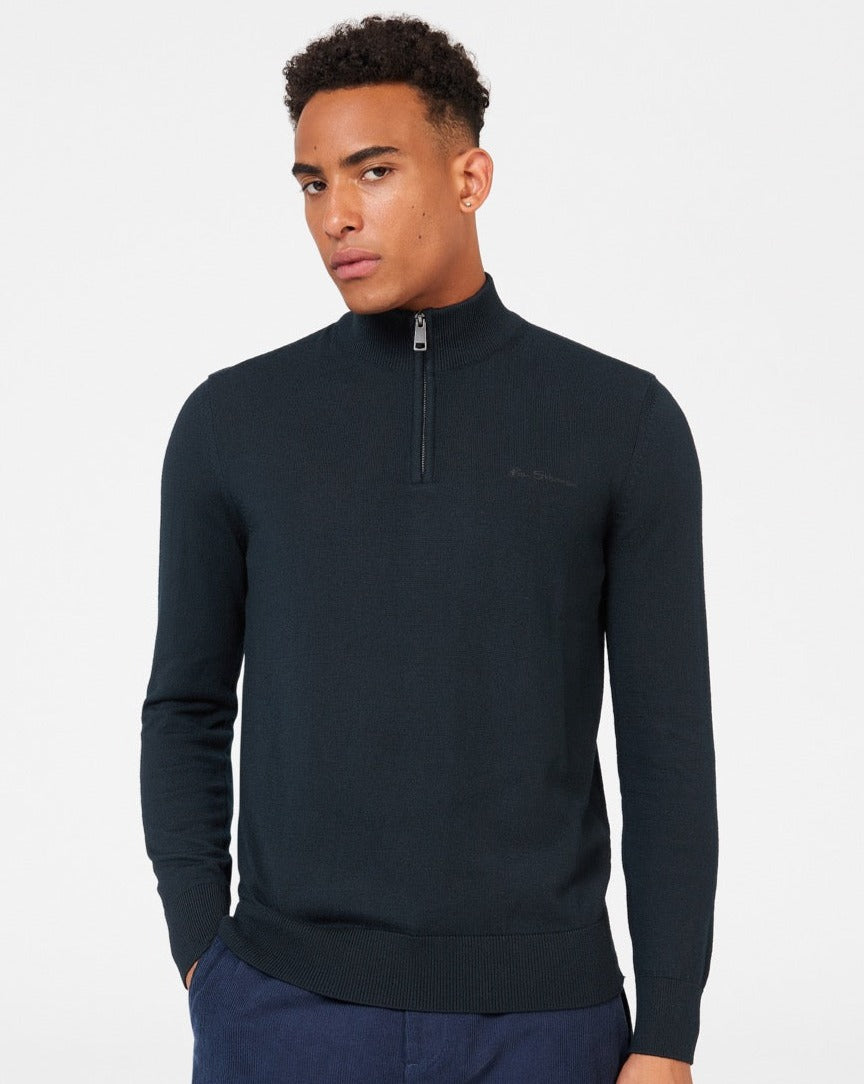 Ben Sherman Merino Half-Zip Strikkevarer Svarte | SK1483576