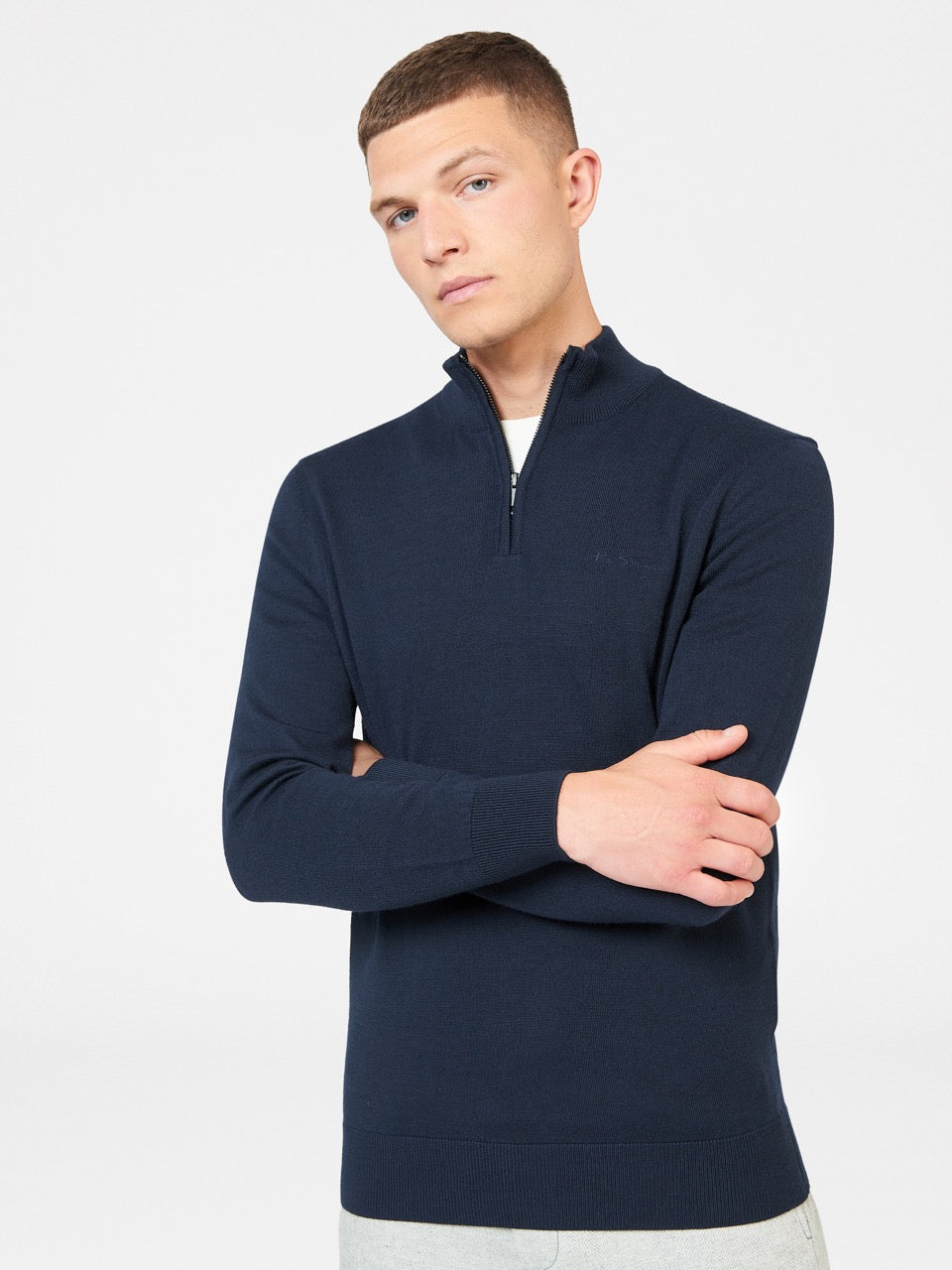 Ben Sherman Merino Half-Zip Strikkevarer Marineblå | ZL2659841