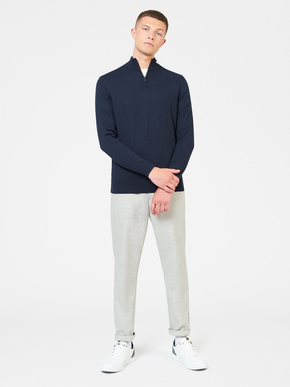 Ben Sherman Merino Half-Zip Strikkevarer Marineblå | ZL2659841