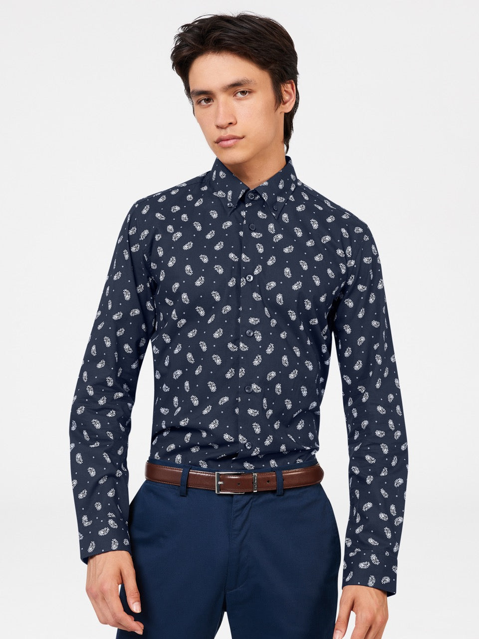 Ben Sherman Micro Paisley Skjorte Marineblå | TY0639241