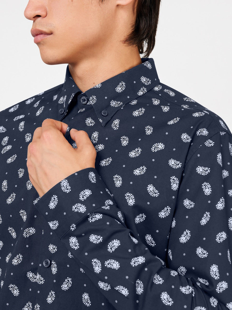 Ben Sherman Micro Paisley Skjorte Marineblå | TY0639241