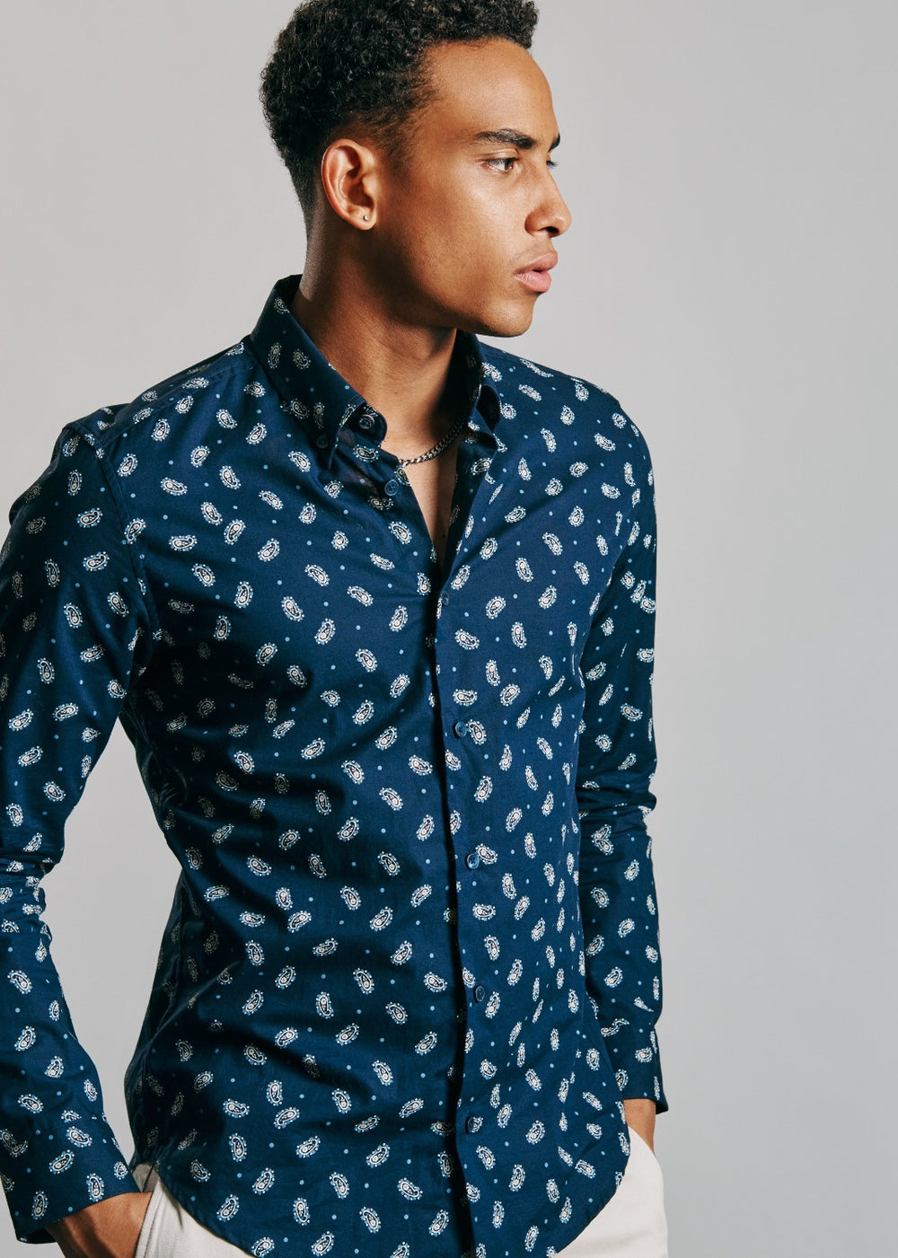 Ben Sherman Micro Paisley Skjorte Marineblå | TY0639241