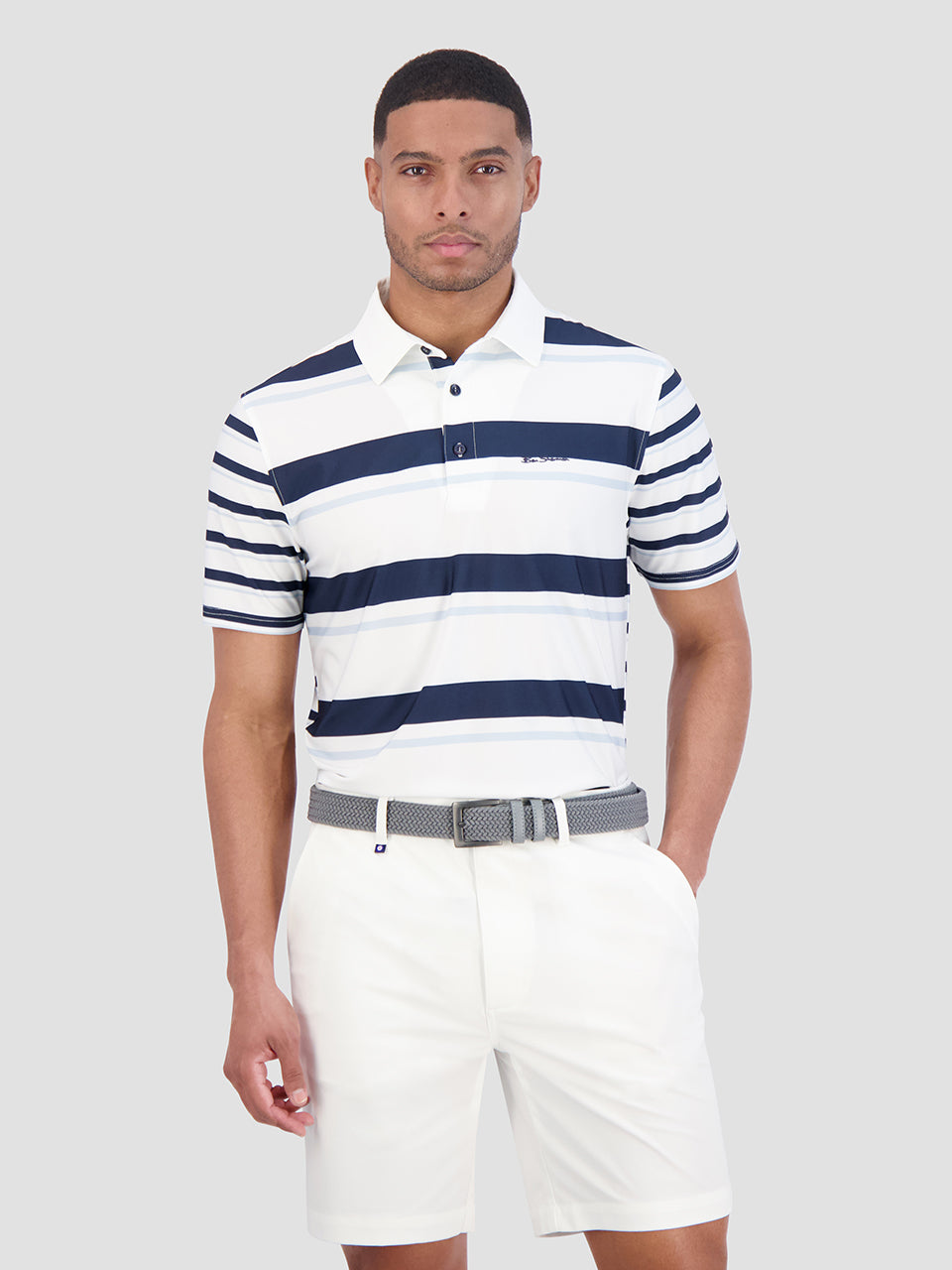 Ben Sherman Mixed Mod Stripes Tech Jersey Sports Fit Polo T Skjorte Blå | MI4675123