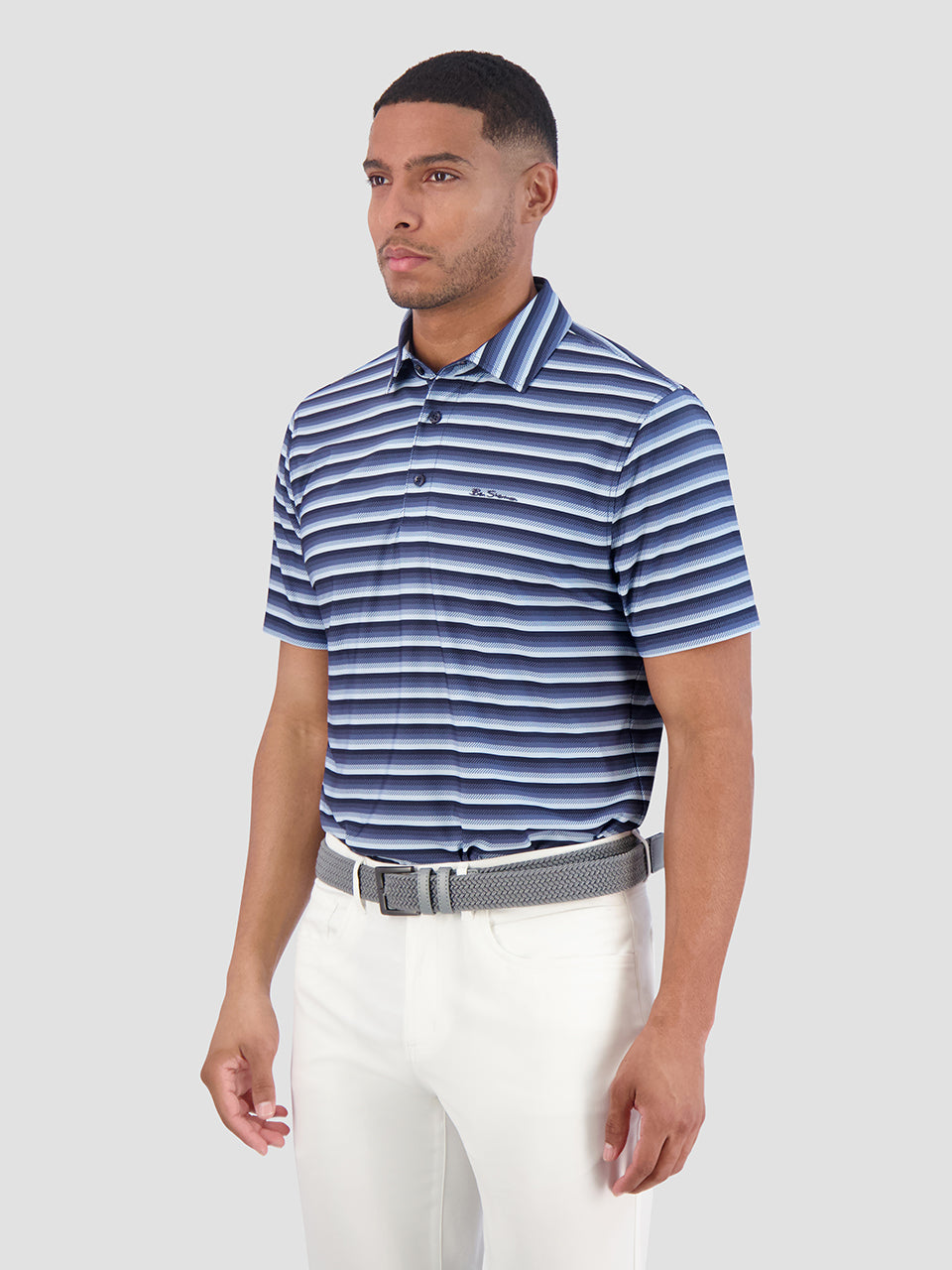 Ben Sherman Multi Stripe Tech Jersey Sports Fit Polo T Skjorte Marineblå | VA7403695