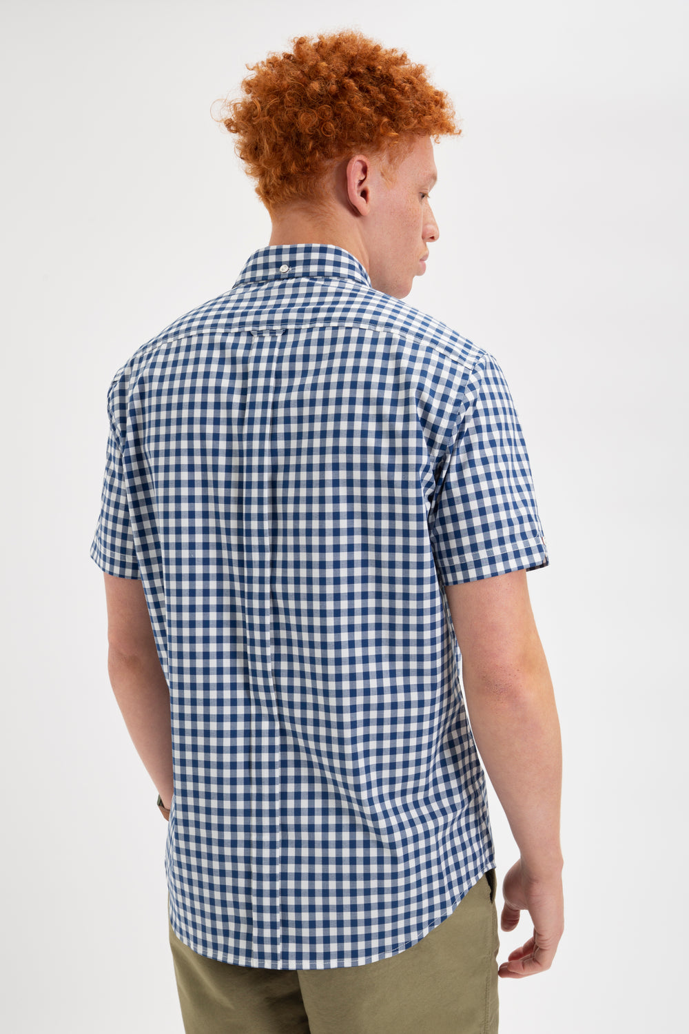 Ben Sherman Short Sleeve House Poplin Gingham Skjorte Marineblå Olivengrønne | AE4678391