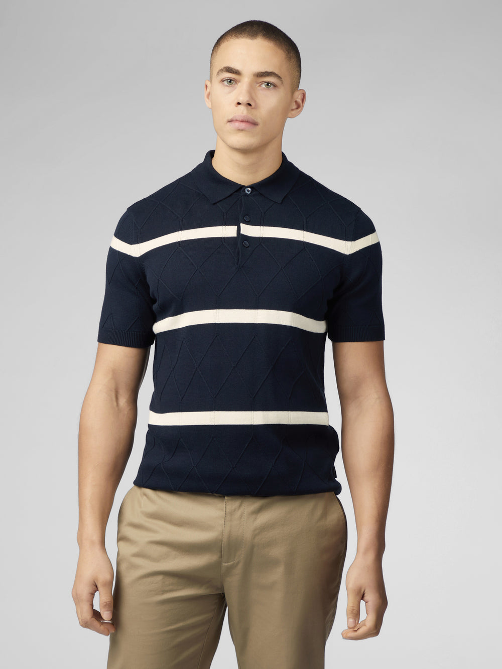 Ben Sherman Signature Argyle Stripe Polo Strikkevarer Marineblå | HP9504813