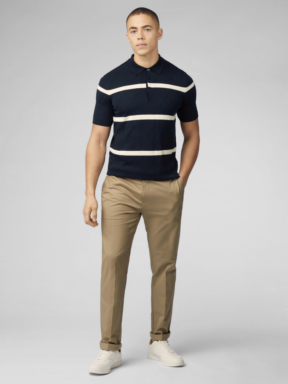 Ben Sherman Signature Argyle Stripe Polo Strikkevarer Marineblå | HP9504813