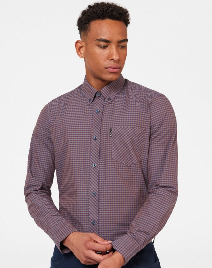 Ben Sherman Signature Gingham Long-Sleeve Skjorte Lilla | DR8052197