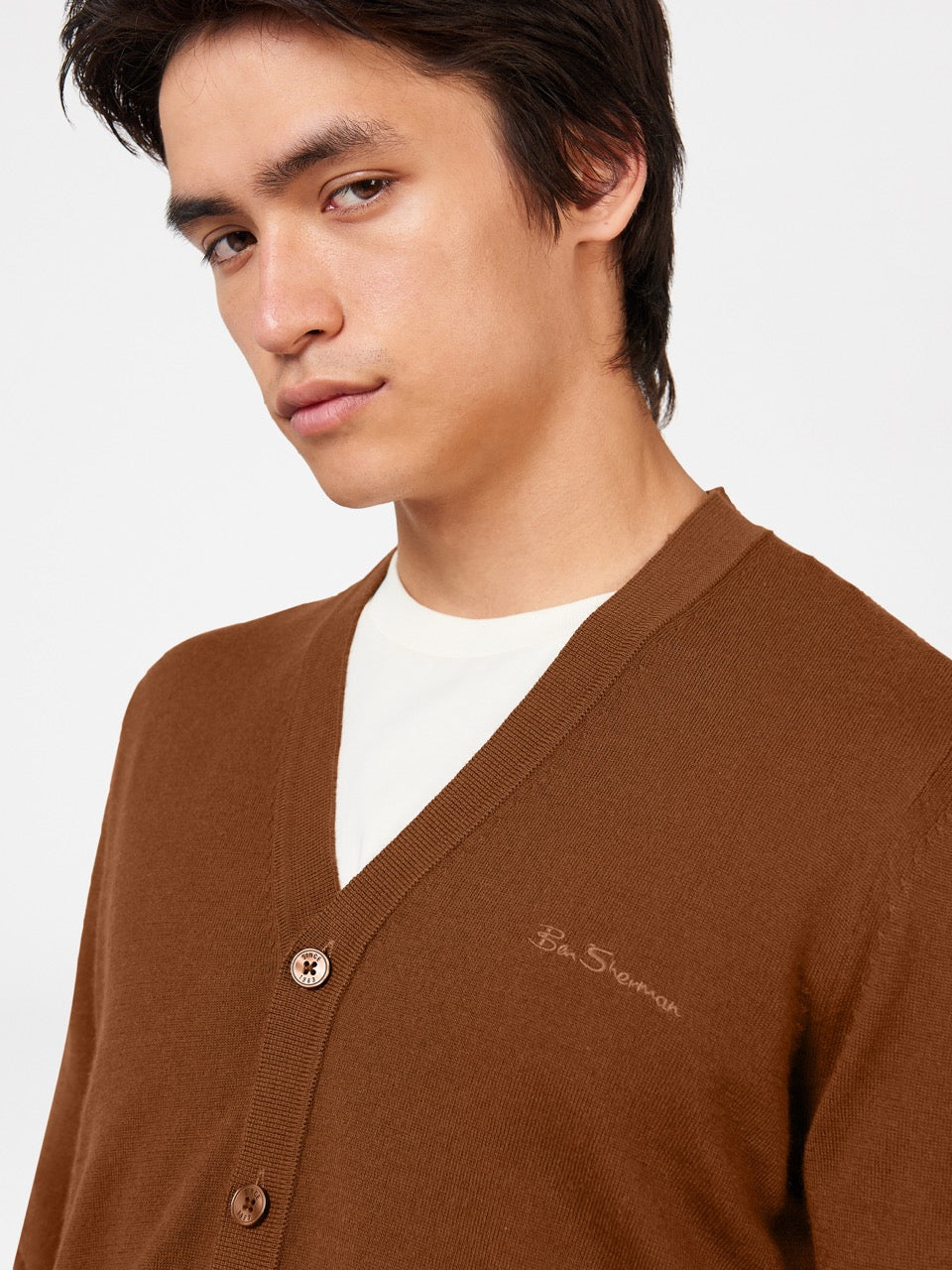 Ben Sherman Signature Merino Cardigan Strikkevarer Brune | VQ4317805