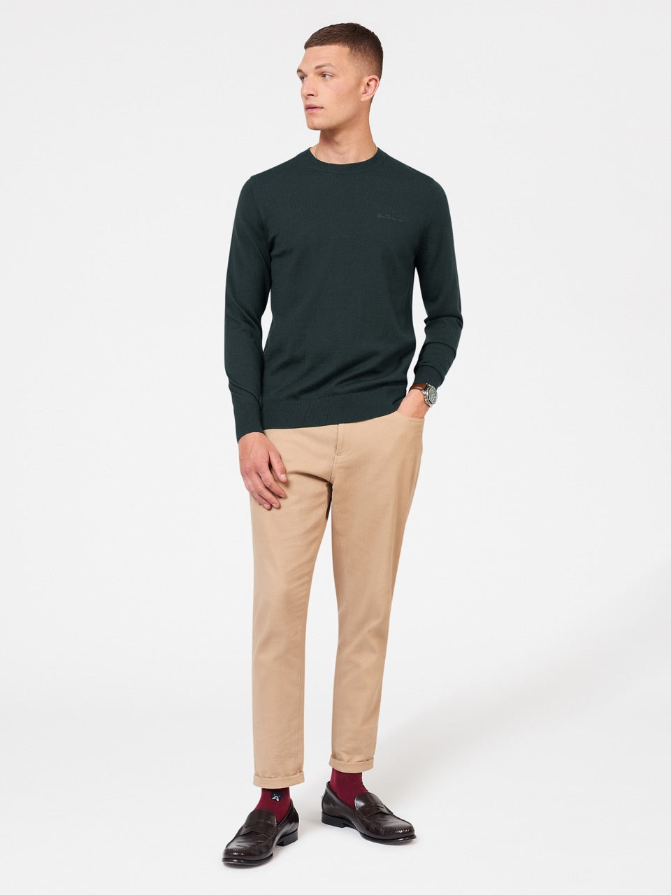 Ben Sherman Signature Merino Crewneck Strikkevarer Mørke Grønn | SW2497031