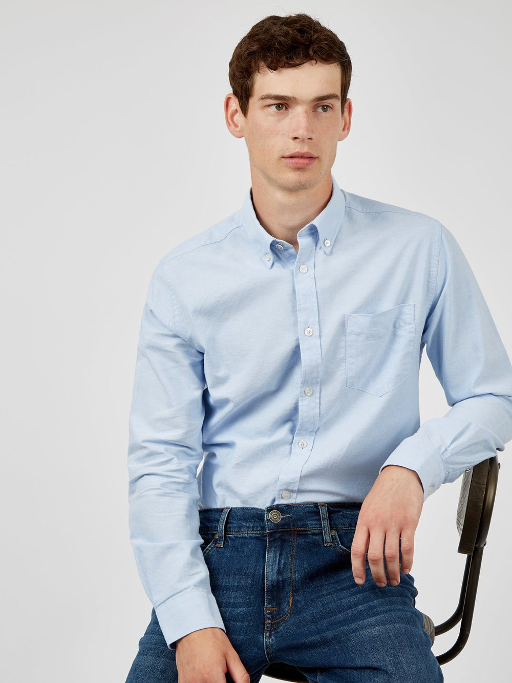 Ben Sherman Signature Organic Long-Sleeve Oxford Skjorte Blå | KW0524163