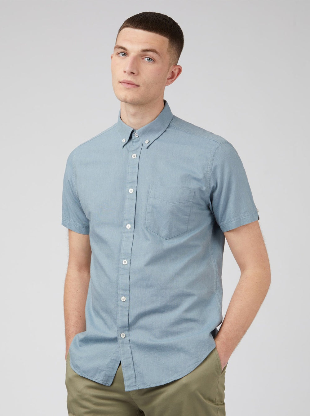 Ben Sherman Signature Organic Short-Sleeve Oxford Shadow Skjorte Blå Grå | FY3562784