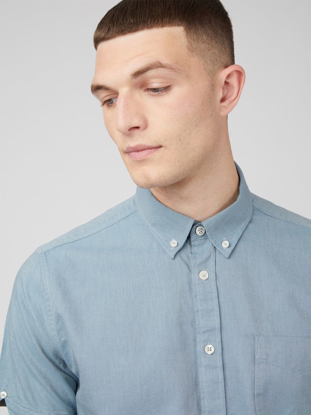 Ben Sherman Signature Organic Short-Sleeve Oxford Shadow Skjorte Blå Grå | FY3562784