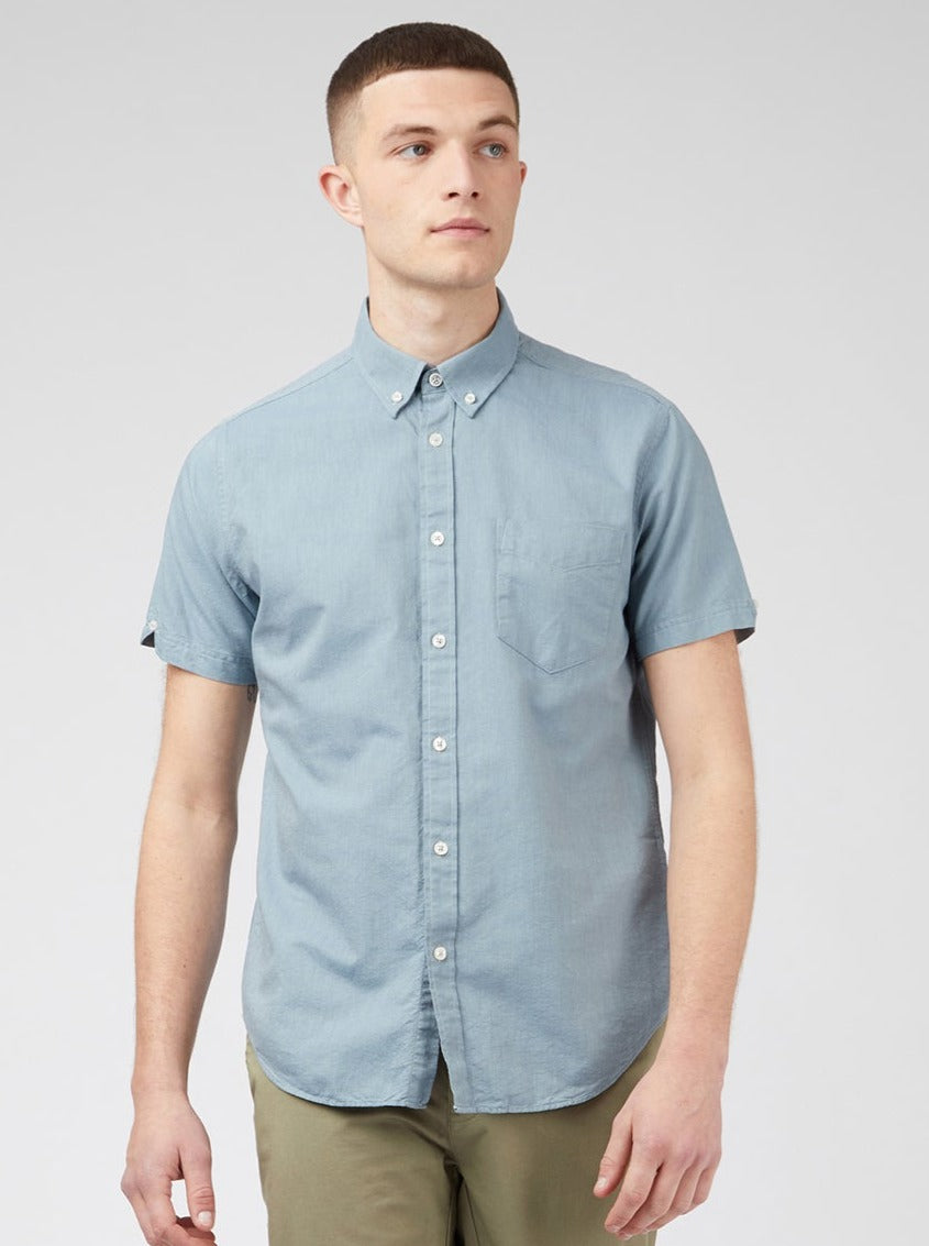 Ben Sherman Signature Organic Short-Sleeve Oxford Shadow Skjorte Blå Grå | FY3562784