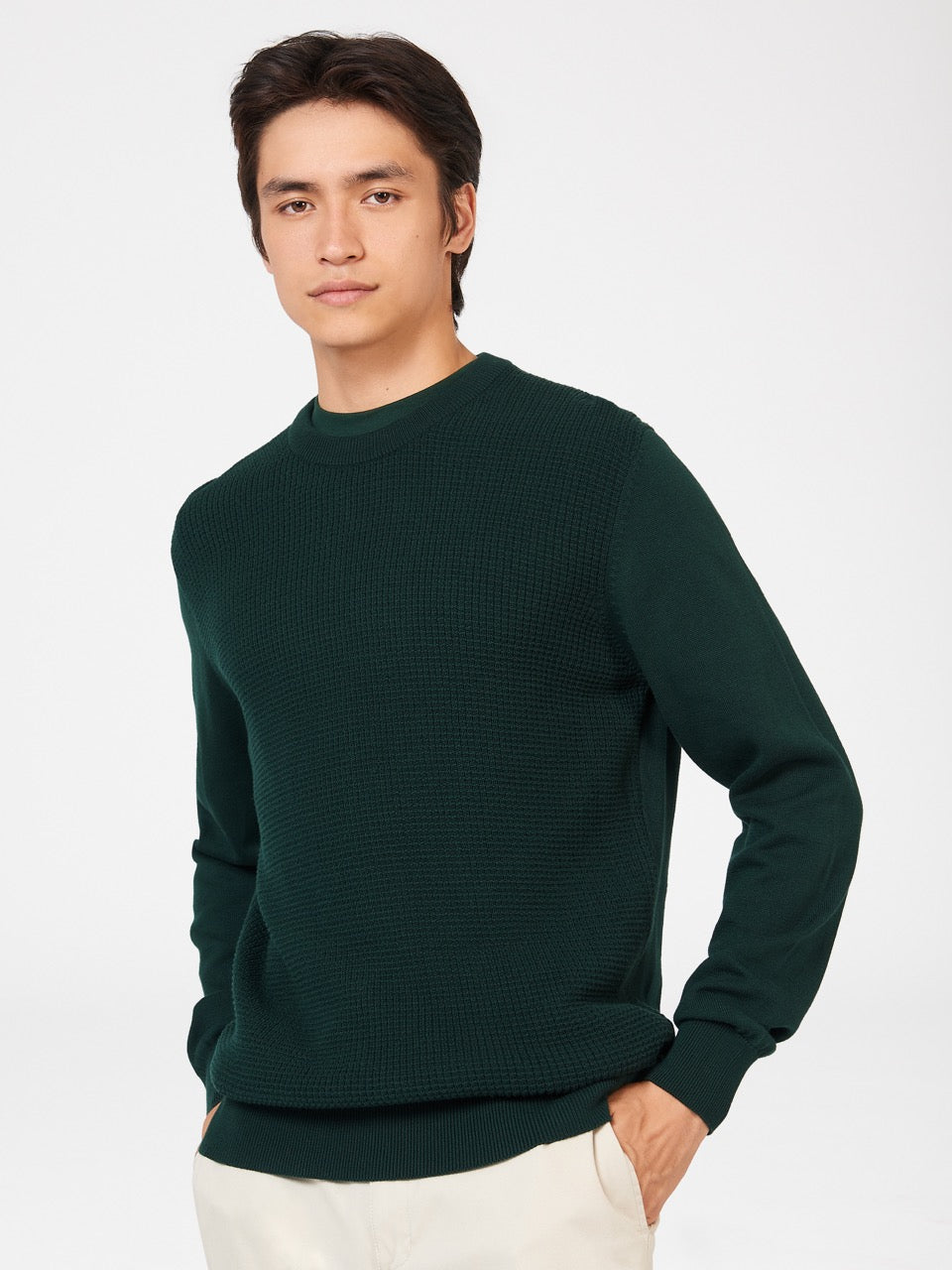 Ben Sherman Textured Crewneck Strikkevarer Mørke Grønn | OG6238041