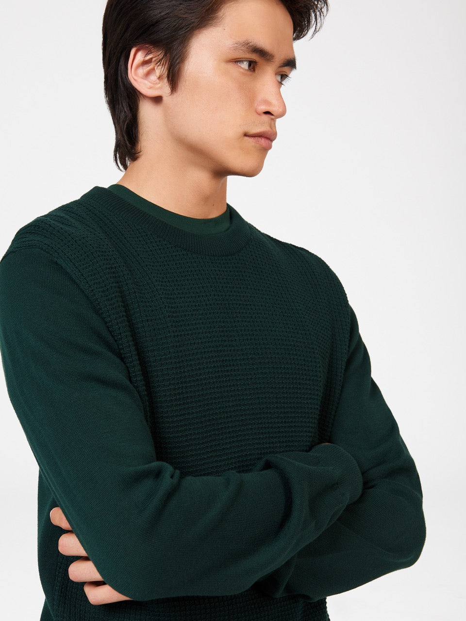 Ben Sherman Textured Crewneck Strikkevarer Mørke Grønn | OG6238041