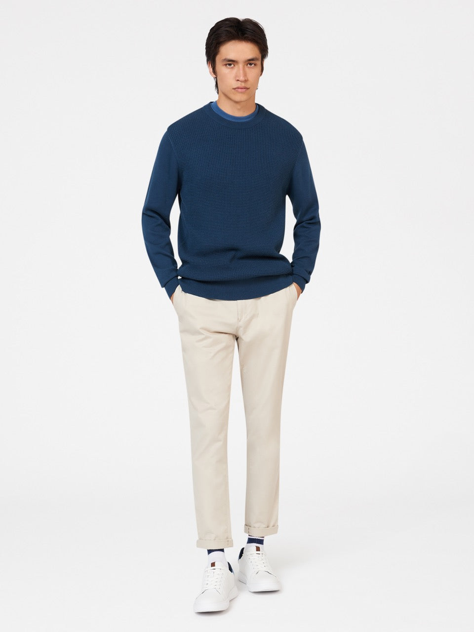 Ben Sherman Textured Crewneck Strikkevarer Indigo | DN6342819