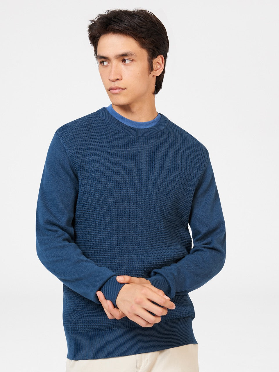 Ben Sherman Textured Crewneck Strikkevarer Indigo | DN6342819