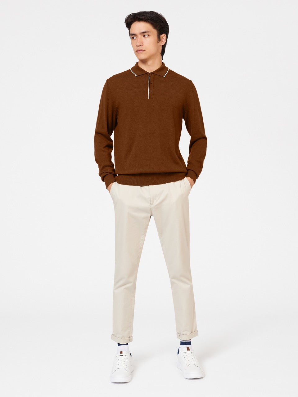 Ben Sherman Tipped Merino Gensere Med Polo Hals Brune | XC5120764