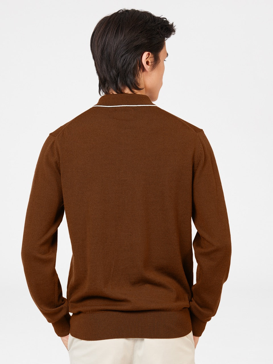 Ben Sherman Tipped Merino Gensere Med Polo Hals Brune | XC5120764