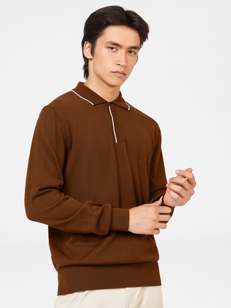 Ben Sherman Tipped Merino Gensere Med Polo Hals Brune | XC5120764