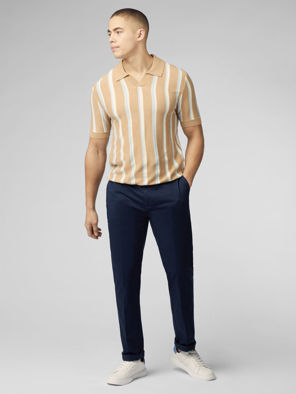 Ben Sherman Vertical Stripe Open Neck Polo Strikkevarer Grå | HV5092683