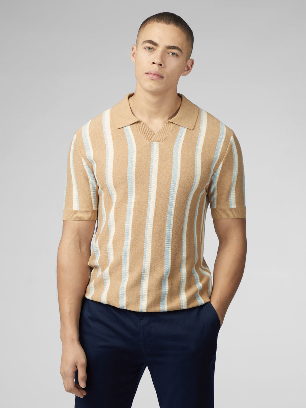 Ben Sherman Vertical Stripe Open Neck Polo Strikkevarer Grå | HV5092683